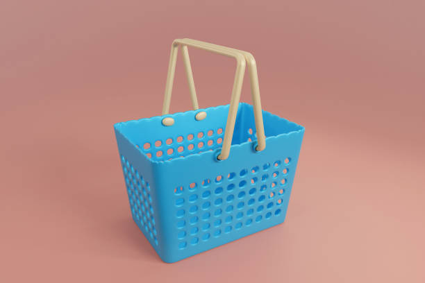 istock 3D Realistic basket, blue and brown color, 3D mock up. 3D render illustration. 1447085339