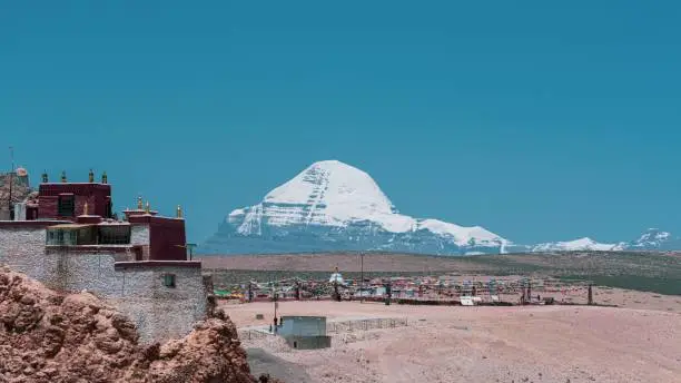 A beautiful shot of Mount Kailash in the distance in Tibet