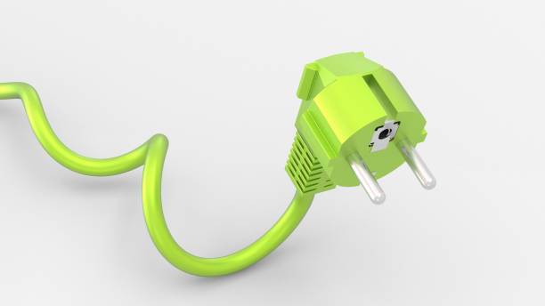 istock Green 3d plug isolated on white background. Green electricity concept 1447087340