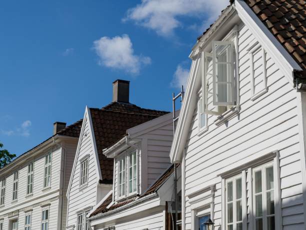 istock Side view of white buildings with windows. 1447093909