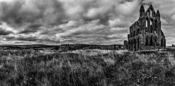 istock Greyscale shot of an old abandoned castle 1447094142