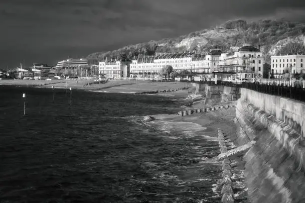 Photo of Greyscale shot of the Dover Seafront