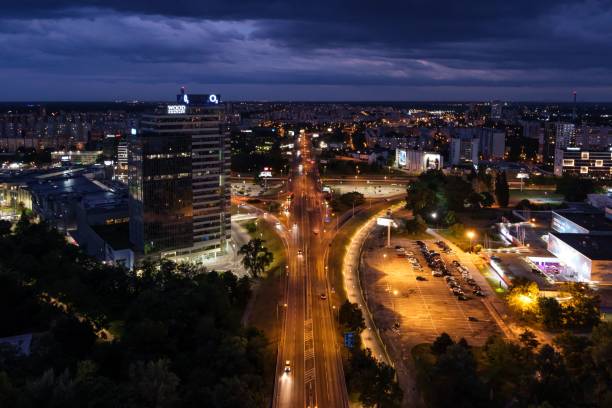 UFO Bridge at night in Bratislava, Slovakia