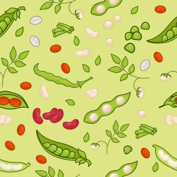Vector illustration of Seamless legume pattern. The world of legumes