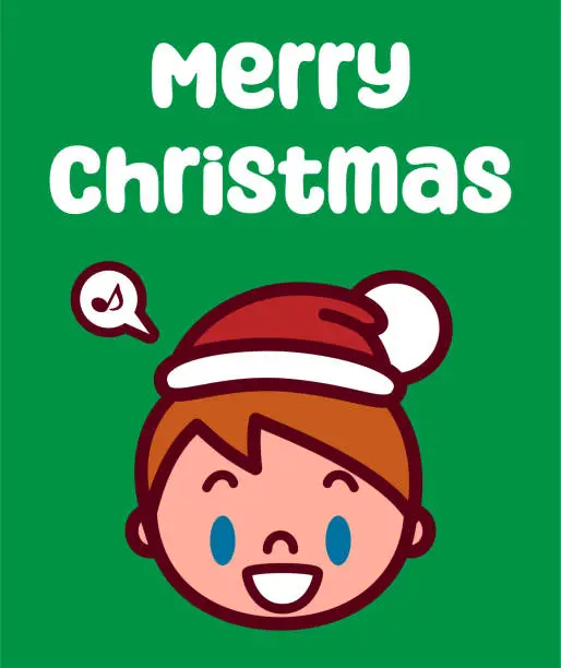 Vector illustration of A cute boy wearing a Santa hat wishes You a Merry Christmas