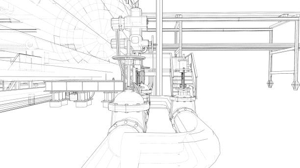 szkic sprzętu przemysłowego. wektor - pipeline pipe valve three dimensional shape stock illustrations