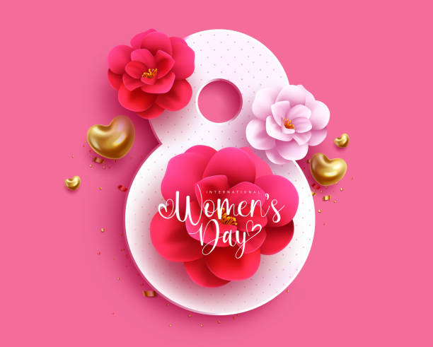 ilustraciones, imágenes clip art, dibujos animados e iconos de stock de día de la mujer diseño vectorial internacional. celebración del 8 de marzo del día de la mujer con elementos florales y número ocho - ascot