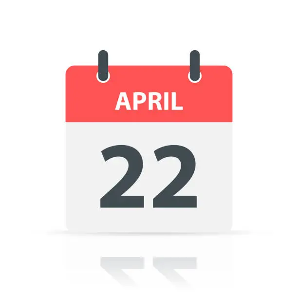 Vector illustration of April 22 - Daily Calendar Icon with reflection on white background