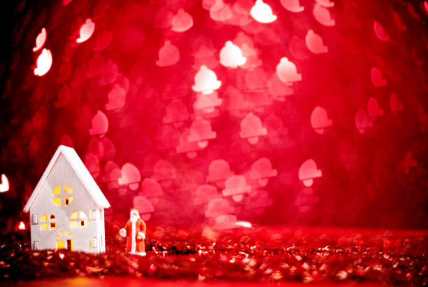 Christmas house on shiny background.