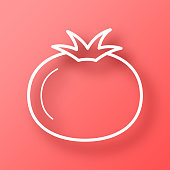 istock Tomato. Icon on Red background with shadow 1447103534
