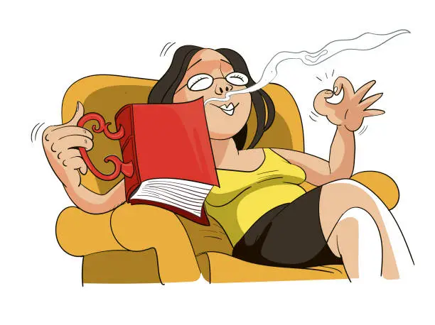 Vector illustration of woman enjoying the book