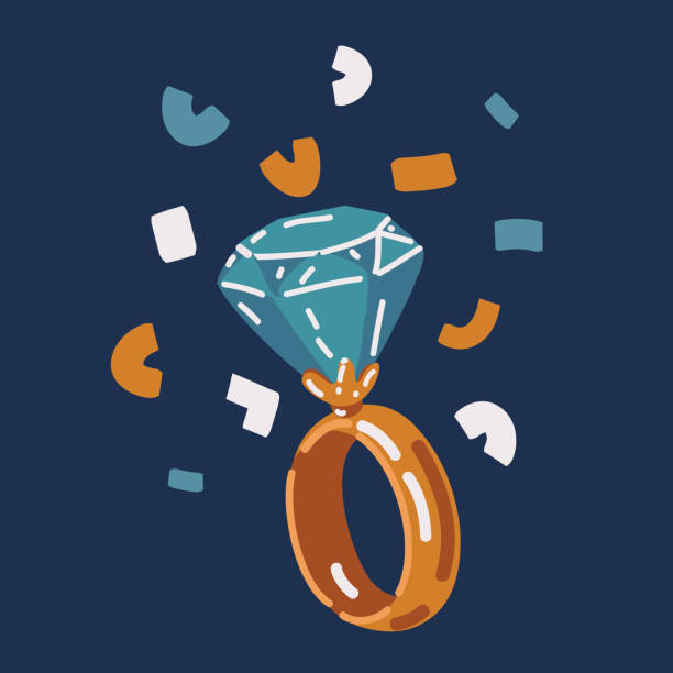 istock Cartoon vector illustration of Fine jewelry. Diamond engagement ring with big gem 1447105331