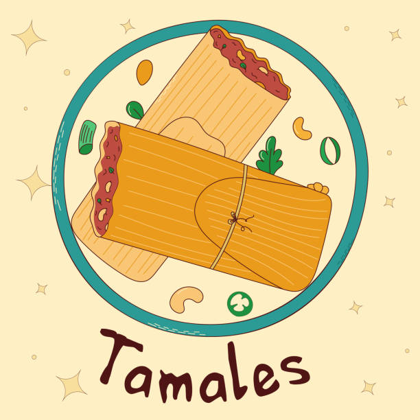 Mexican traditional food. Tamales. Vector illustration in hand drawn style Mexican traditional food. Tamales Vector illustration tamales stock illustrations