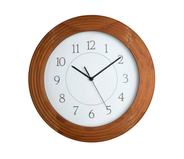 Wooden frame clock isolated on white background stock photo