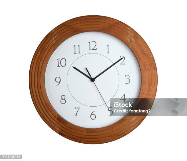 Wooden Frame Clock Isolated On White Background Stock Photo - Download Image Now - Wall Clock, Cut Out, Alarm