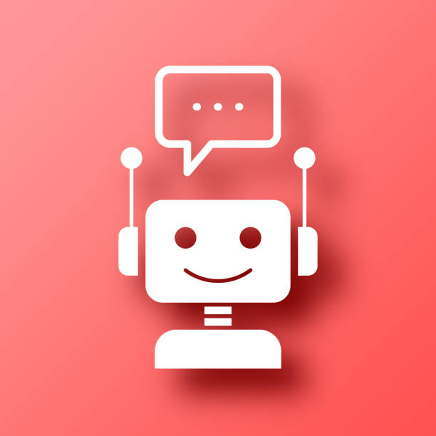 chatbot with speech bubble. icon on red background with shadow - 聊天機器人 插圖 幅插畫檔、美工圖案、卡通及圖標