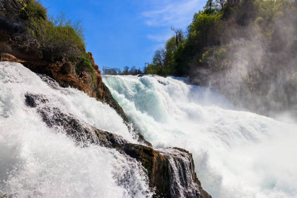 вид на рейнский водопад в кантоне шаффхаузен, швейцария. самый мощный водопад в европе - 5956 стоковые фото и изображения