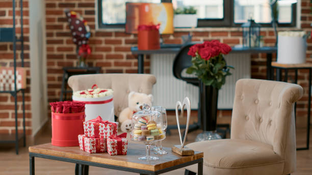 istock Empty living room with nobody in it having table with romantic gift 1447109254