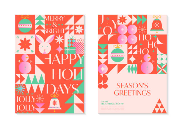istock Christmas and Happy New Year greeting banners templates.Festive vector backgrounds in bauhaus style 1447111271