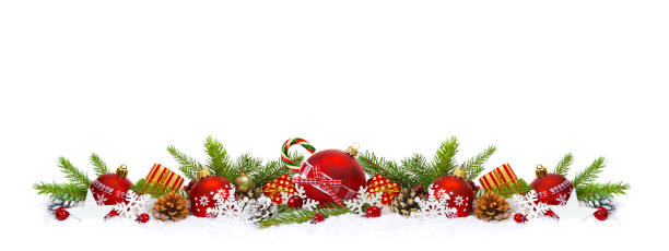 istock Christmas border composition in snow isolated on white 1447114802