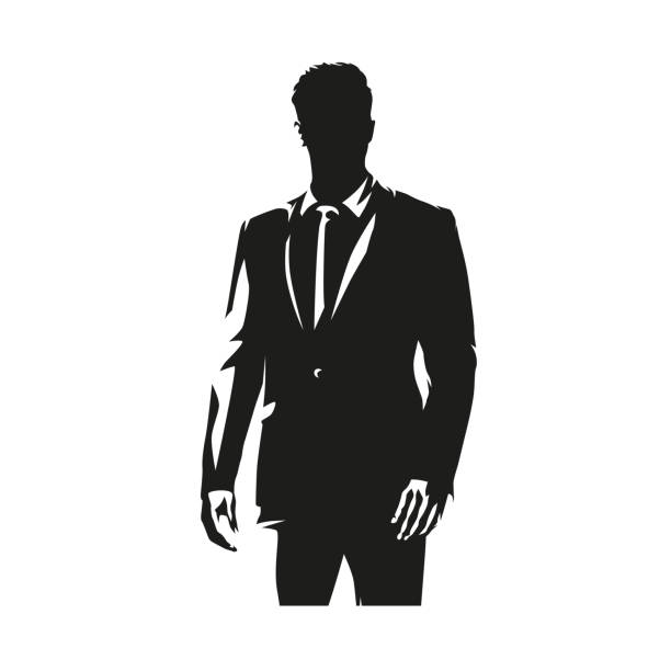 bildbanksillustrationer, clip art samt tecknat material och ikoner med businessman standing, abstract isolated vector silhouette, ink drawing. business people - slips illustrationer