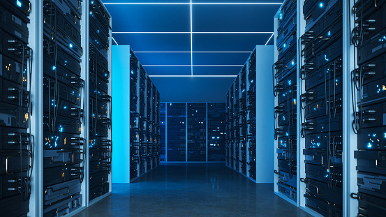cloud data center indoor concept image, 3d rendering