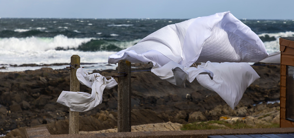 Laundry dries in the wind on the scottish coast