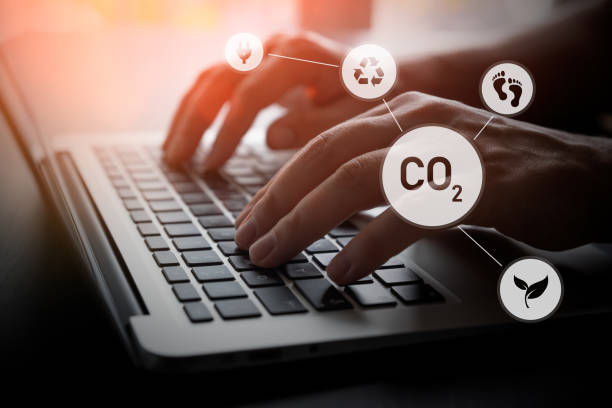istock Carbon dioxide emissions, carbon footprint concept 1447122661
