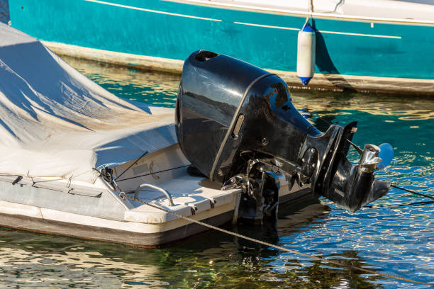 istock Closeup of an Outboard Boat Motor - Engine and Propeller 1447127132