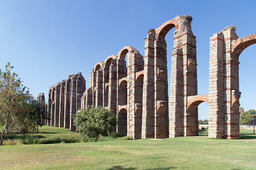 A closeup shot of the walls of the Aqueduct of Segovia in Spain