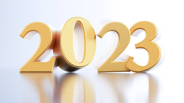 istock gold 2023 isolated on white background, happy new year concept 1447130323