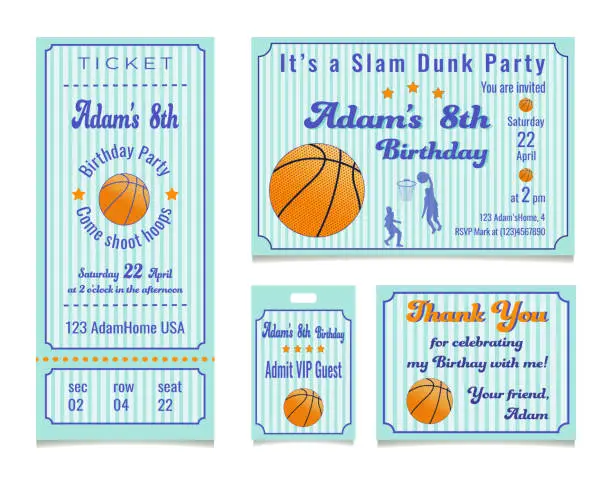 Vector illustration of Birthday party invite templates for basketball theme