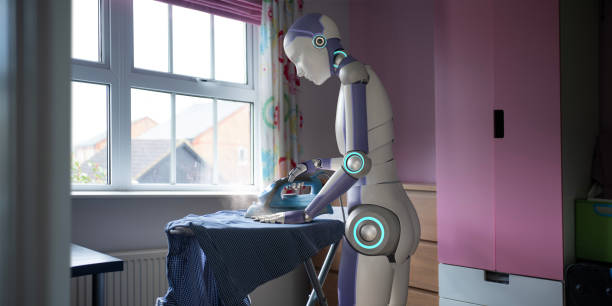 istock Domestic Robot Ironing Laundry In the Home 1447131938