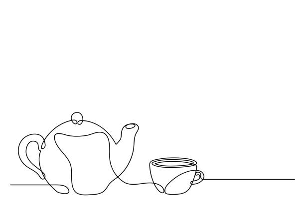 ilustraciones, imágenes clip art, dibujos animados e iconos de stock de hora del té. tetera con taza de té - tea drink cup afternoon tea