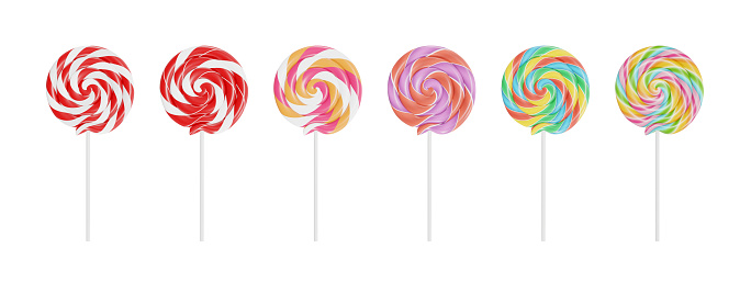 Set of colorful lollipops. Render 3d. Isolated on white background