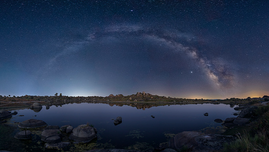 Landscape of the Milky Way arc on a lake