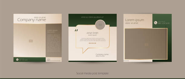 luxury social media post for beauty content. Instagram template with feedback review speech bobble quote. square vector background in gold green beige color luxury social media post for beauty content. Instagram template with feedback review speech bobble quote. square vector background in gold green beige color over fed stock illustrations