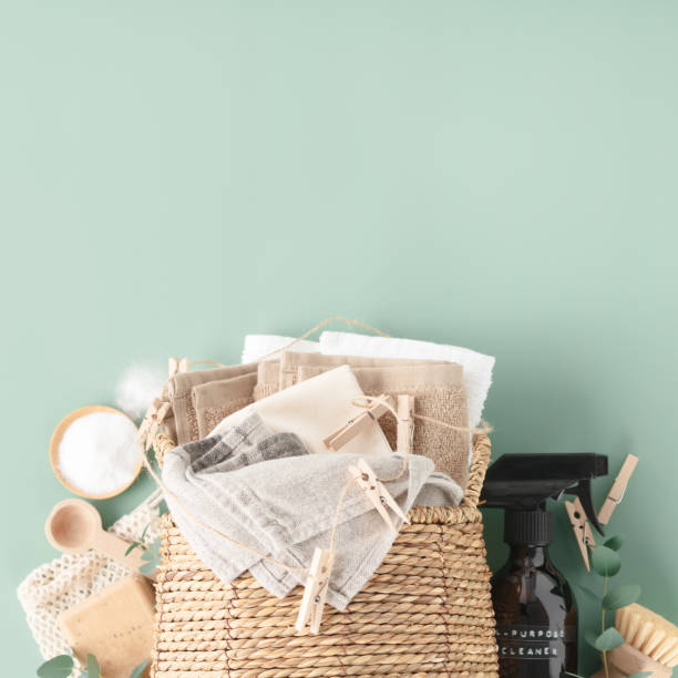 istock Eco-friendly laundry and housekeeping concept copy space 1447141648