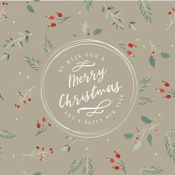 Vector illustration of Elegant hand drawn Christmas Card design, vintage elements, great for cards, invitations, banners, wallpapers - vector design