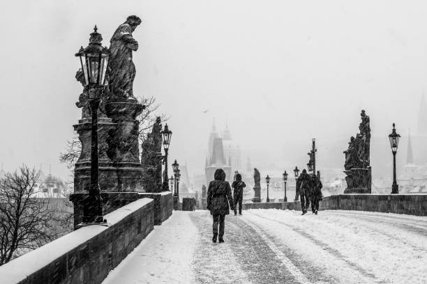 istock Snow storm on Charles Bridge in Prague 1447141753