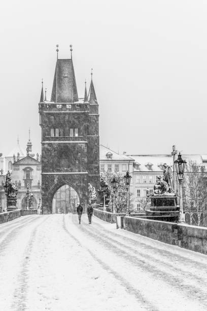 istock Snow storm on Charles Bridge in Prague 1447141758