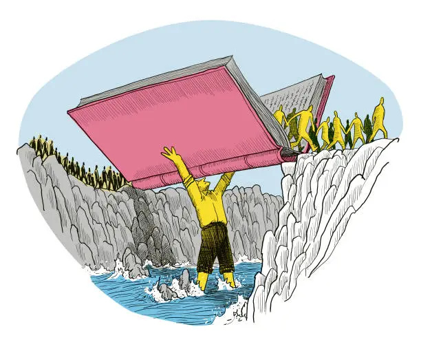 Vector illustration of People Crossing the Book Bridge