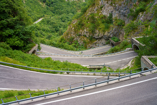 San Boldo pass, mountain road in Veneto, Italy, between Treviso and Belluno provinces
