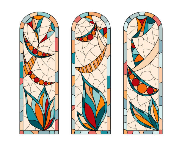 kolorowa pionowa ramka. - stained glass church window glass stock illustrations