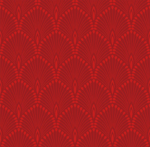 Motif de coquille Art Déco. Fond ornemental rouge. Design de décoration intérieure. - Illustration vectorielle