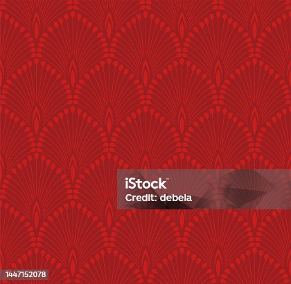 istock Art Deco shell pattern. Red ornamental background. Interior decor design. 1447152078