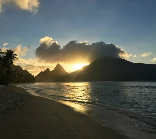 A spectacular sunrise on gorgeous Ofu Beach in American Samoa.