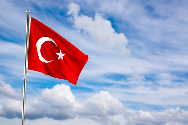 istock Turkey Flag Waving on a High Quality Blue Cloudy Sky. 3d Rendering 1447159666