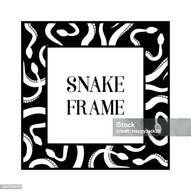 Monochrome Square Snake Frame Mystic Snake And Moon In Rectangular ...