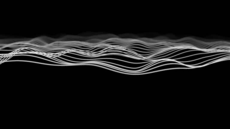 Abstract music oscillating waves. Synthetic music technology sample. Sound wave. Distorted frequencies. Futuristic visualization of a sound wave.